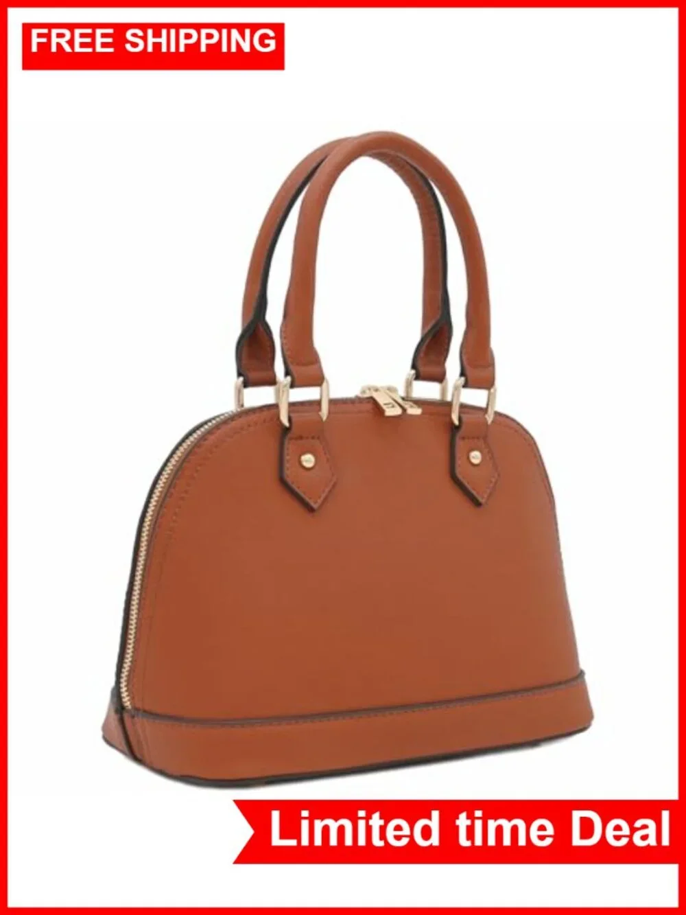 Faux Saffiano Leather Dome Satchel Zip Crossbody Adjustable Strap